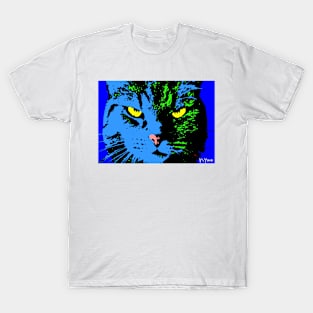 ANGRY CAT POP ART -  BLUE GREEN YELLOW BLACK T-Shirt